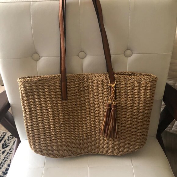 Neiman Marcus Natural Straw Tote Bag - Picture 1 of 4